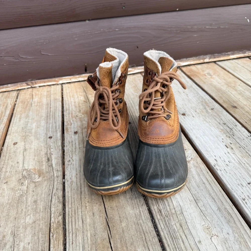 Sorel Winter Fancy Lace II Boots Duck Boots 7.5 Elk Grizzly Bear Waterproof